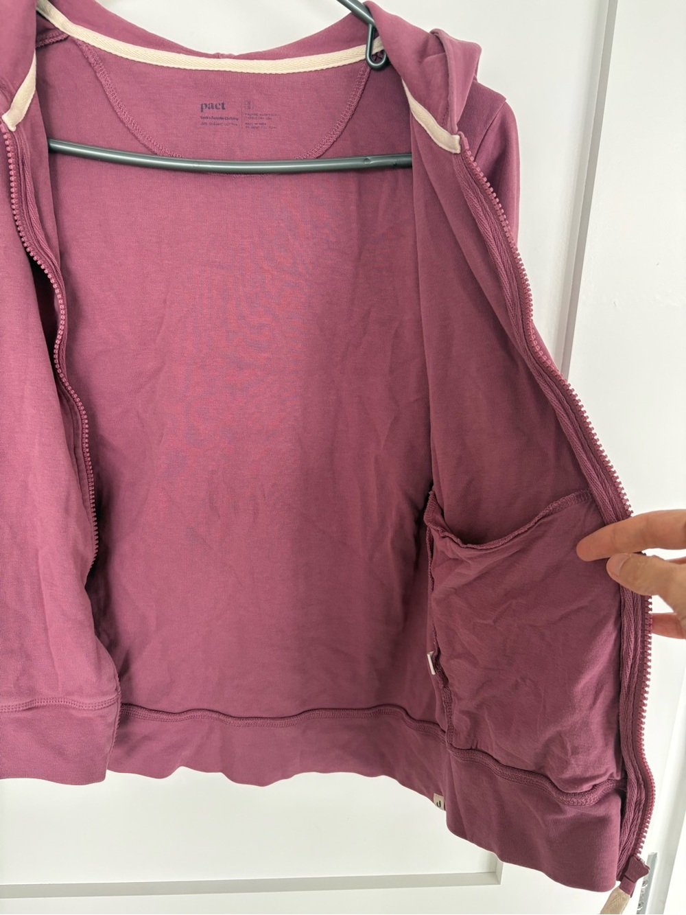 PACT Organic Cotton Full Zip Hooded Hoodie Jacket Mauve Pink XS - Picture 6 of 6